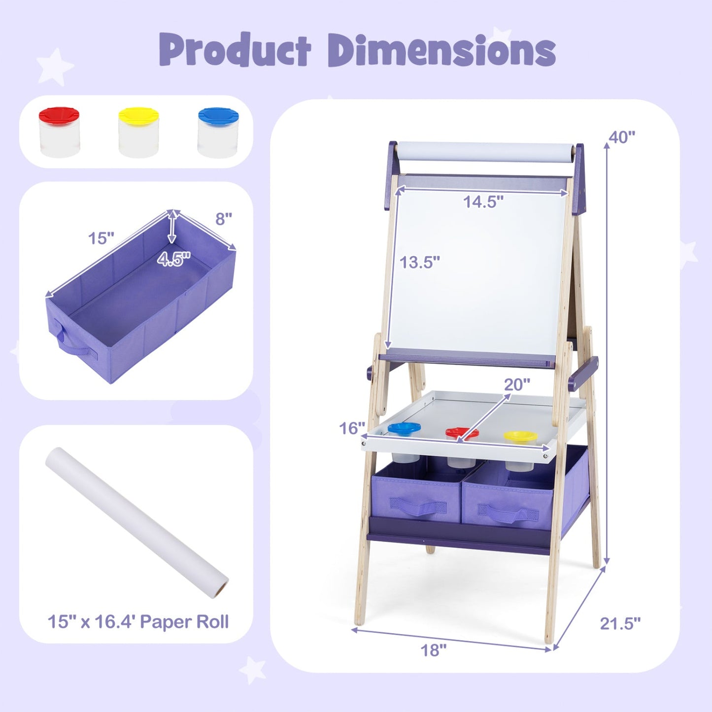 3-in-1 Kids Art Easel with Magnetic Whiteboard & Chalkboard