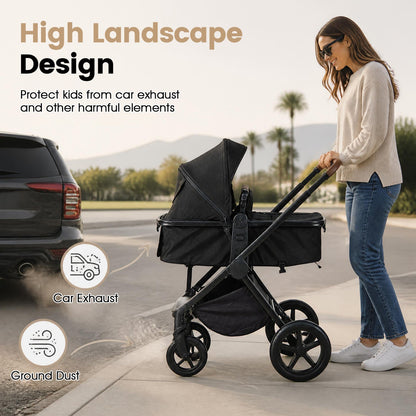3-in-1 Convertible High Landscape Bassinet Stroller