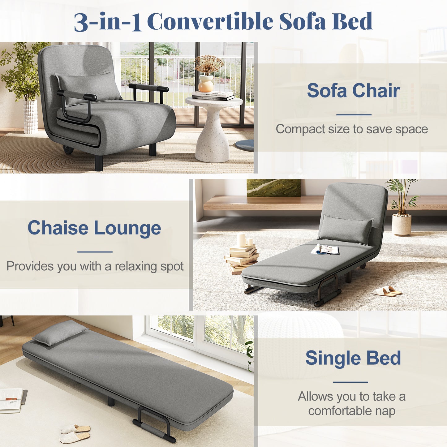 Convertible Sofa Bed with 5-Position Adjustable Backrest