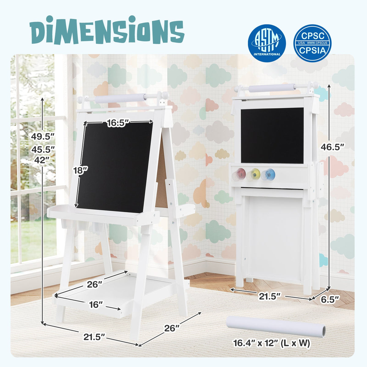 3-in-1 Double-sided Art Easel with Chalkboard and Magnetic Whiteboard