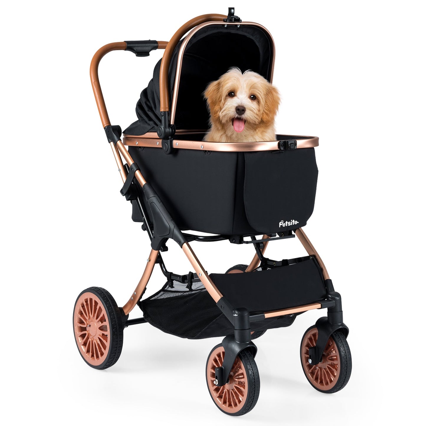 3-in-1 Foldable Pet Stroller with Sun Shade and Safety Belt for up to 55 lbs Small Medium Dogs Cats-Black