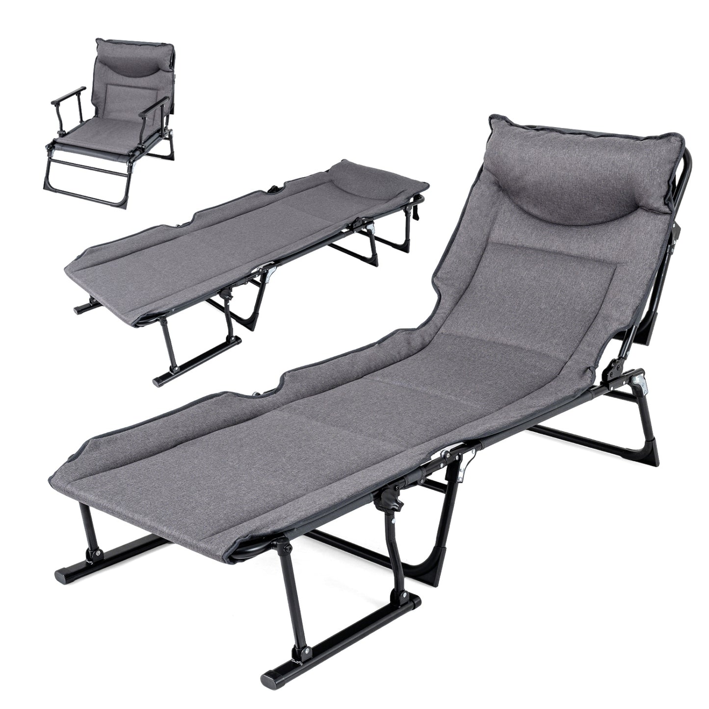 3-in-1 Folding Camping Cot with Adjustable Backrest