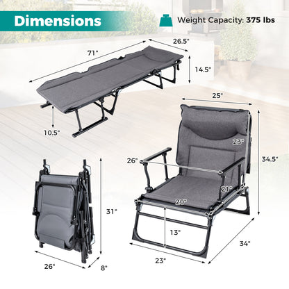 3-in-1 Folding Camping Cot with Adjustable Backrest