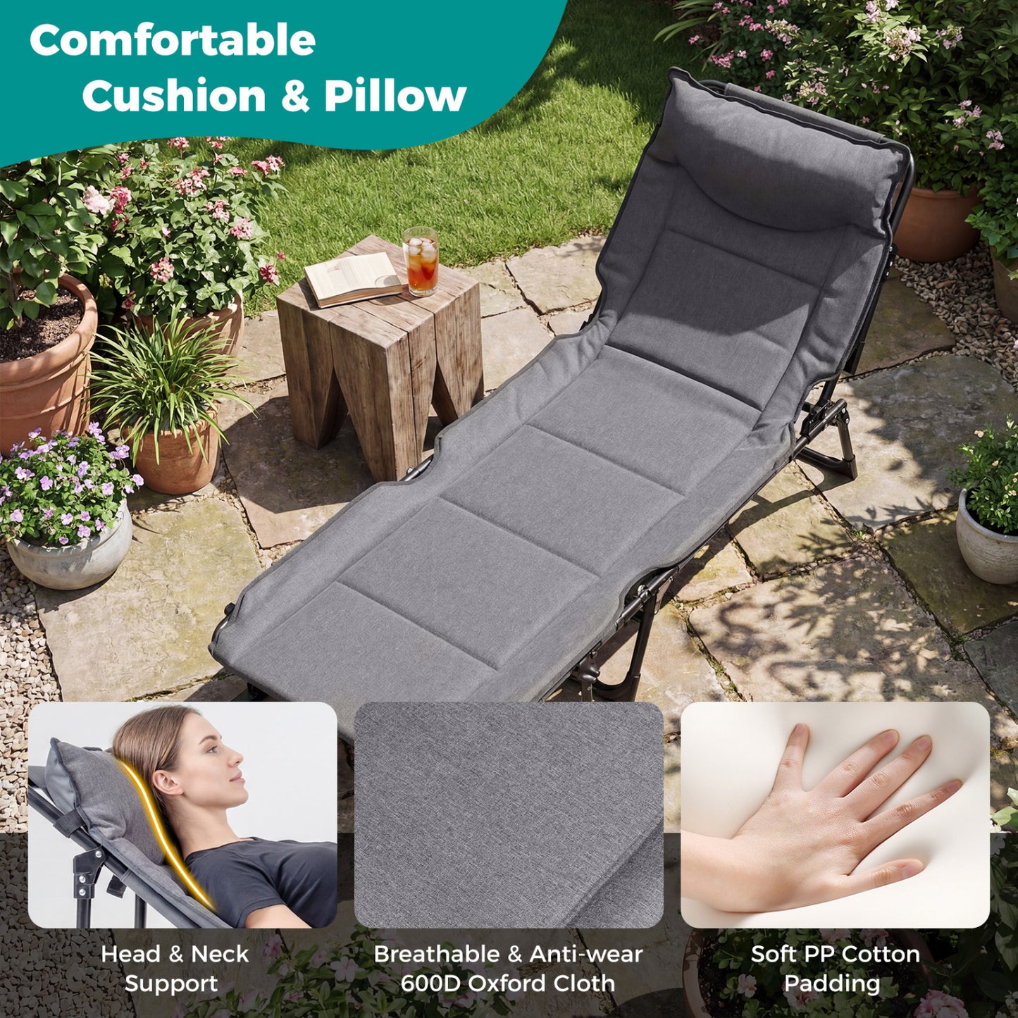3-in-1 Folding Camping Cot with Adjustable Backrest