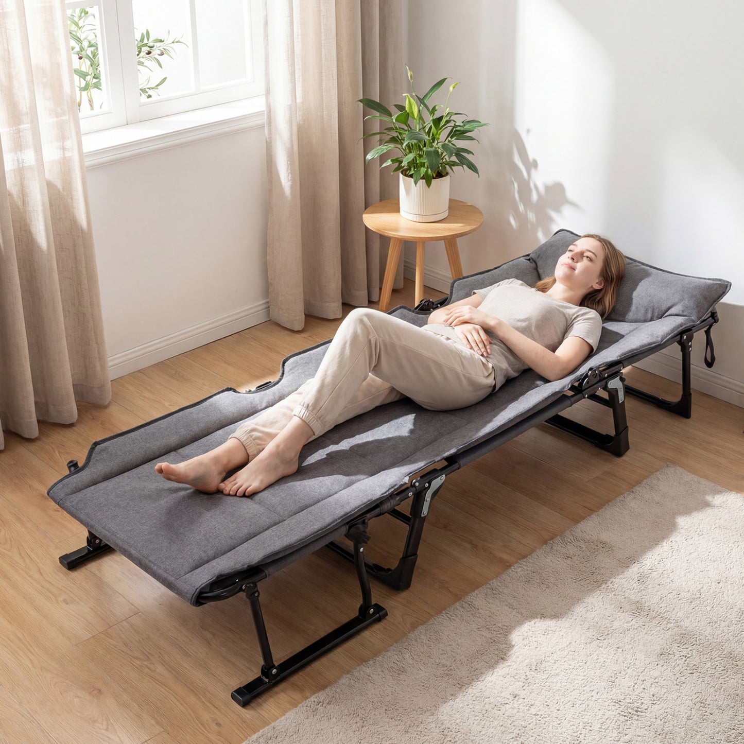 3-in-1 Folding Camping Cot with Adjustable Backrest - Gray