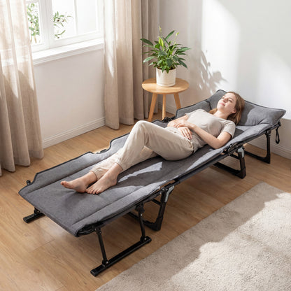 3-in-1 Folding Camping Cot with Adjustable Backrest - Gray