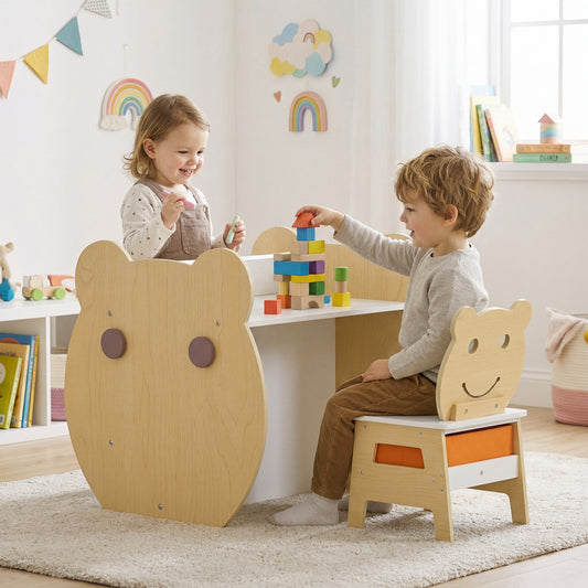 Kids Art Table and Chair Set with Reversible Whiteboard
