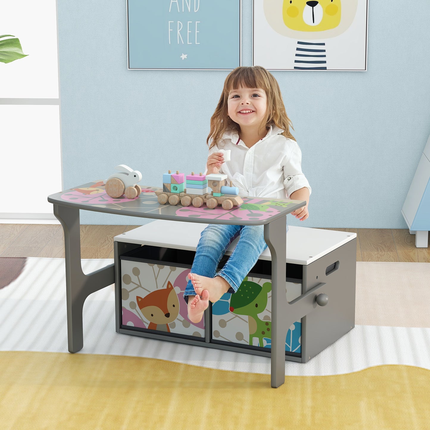 3-in-1 Convertible Kids Activity Bench with Storage Bins