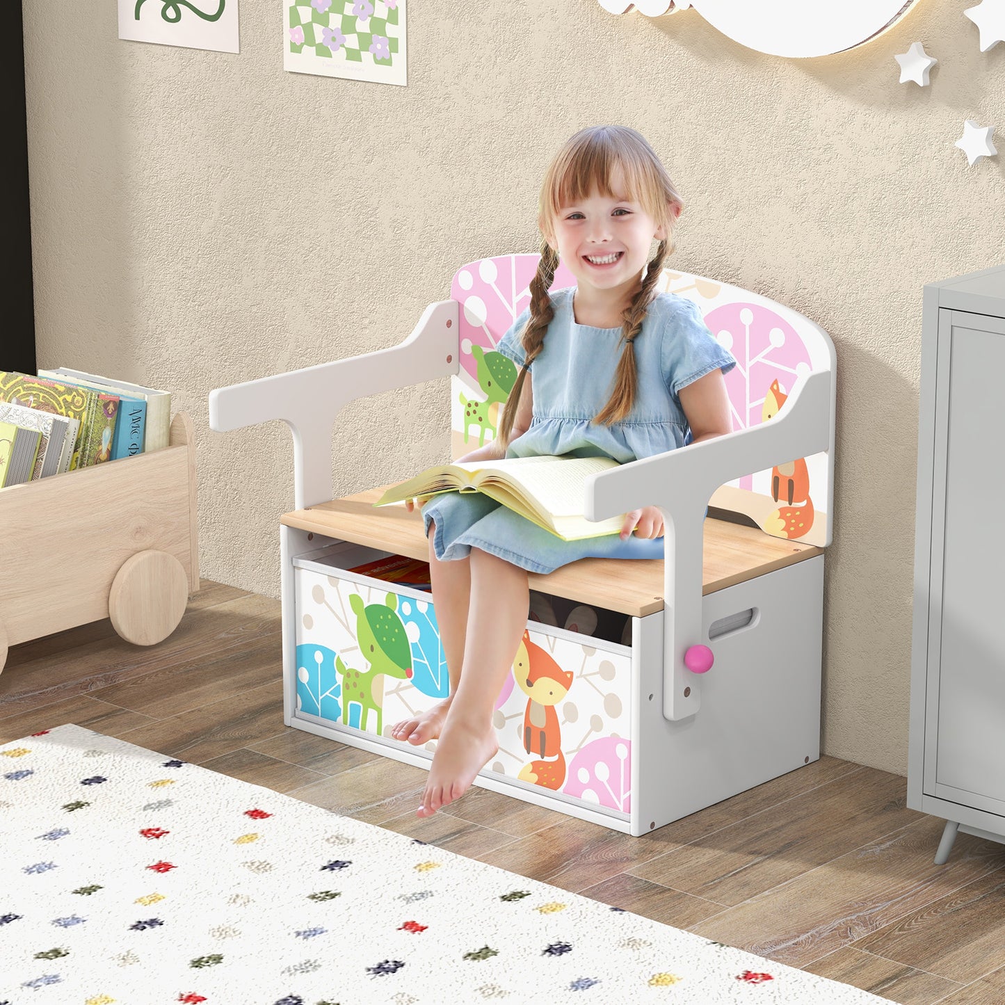 3-in-1 Convertible Kids Activity Bench with Storage Bins