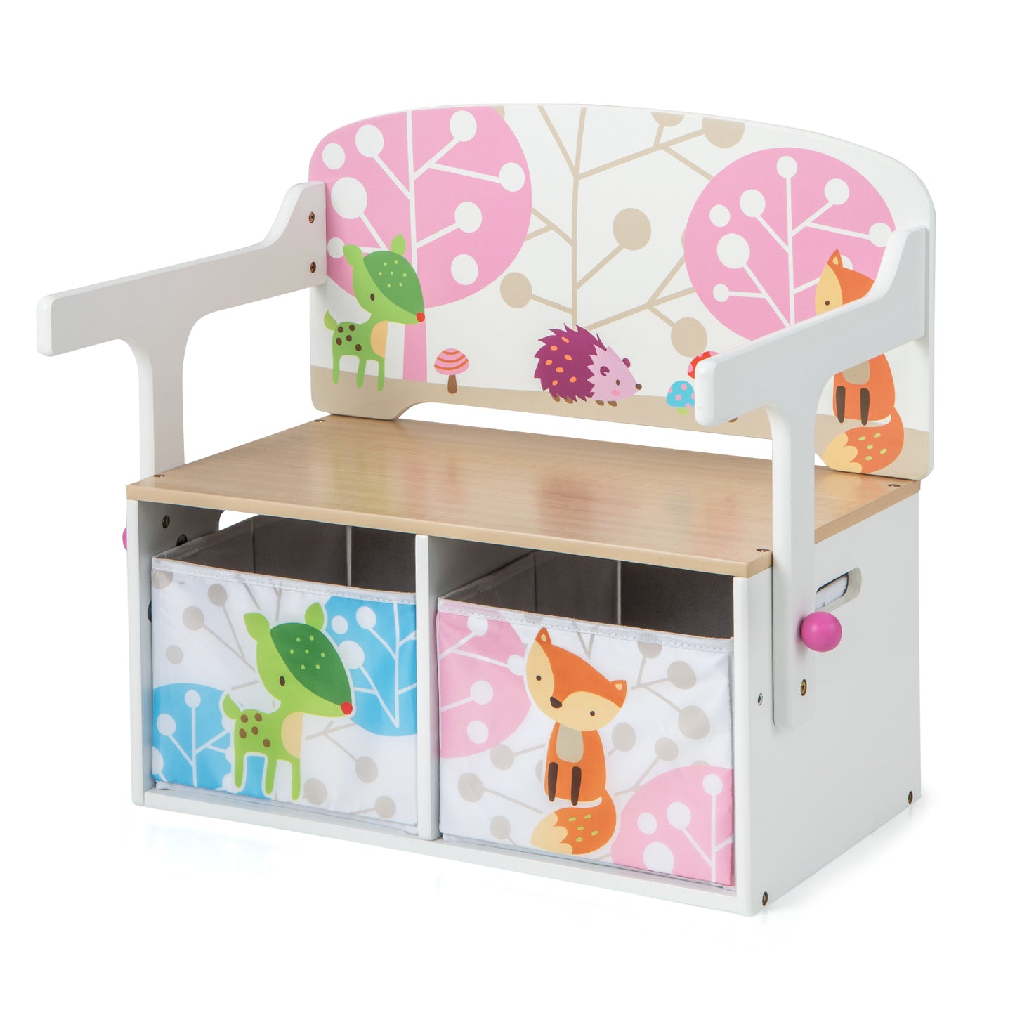 3-in-1 Convertible Kids Activity Bench with Storage Bins