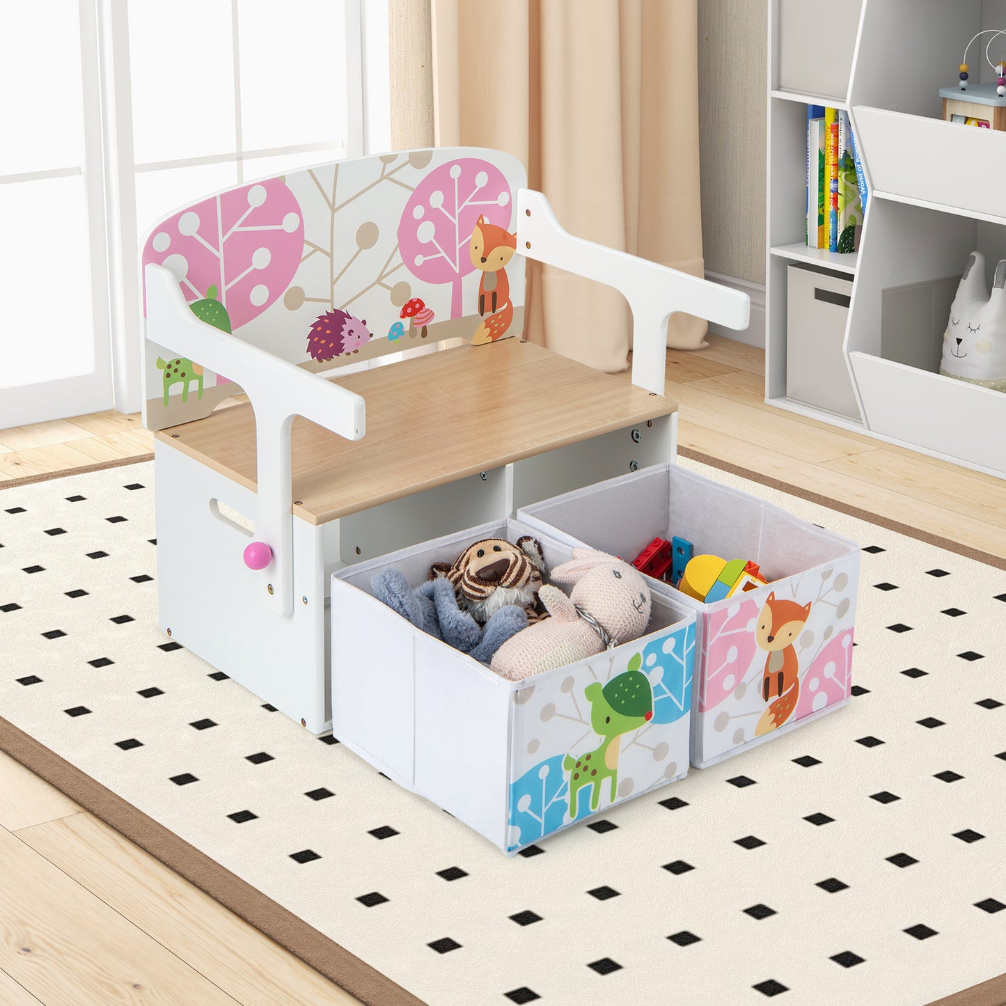 3-in-1 Convertible Kids Activity Bench with Storage Bins