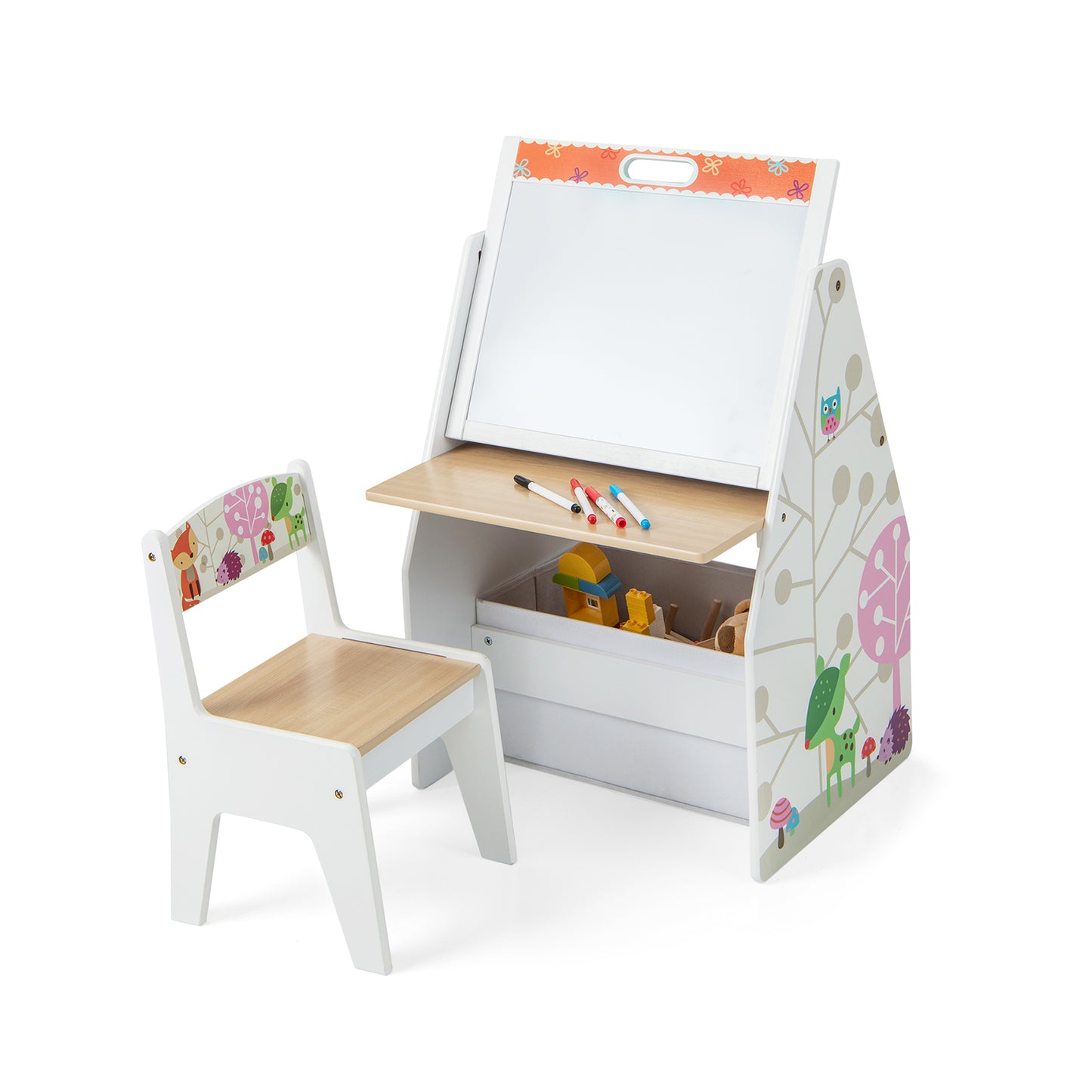 3-in-1 Kids Art Easel with Chair and Storage Bins