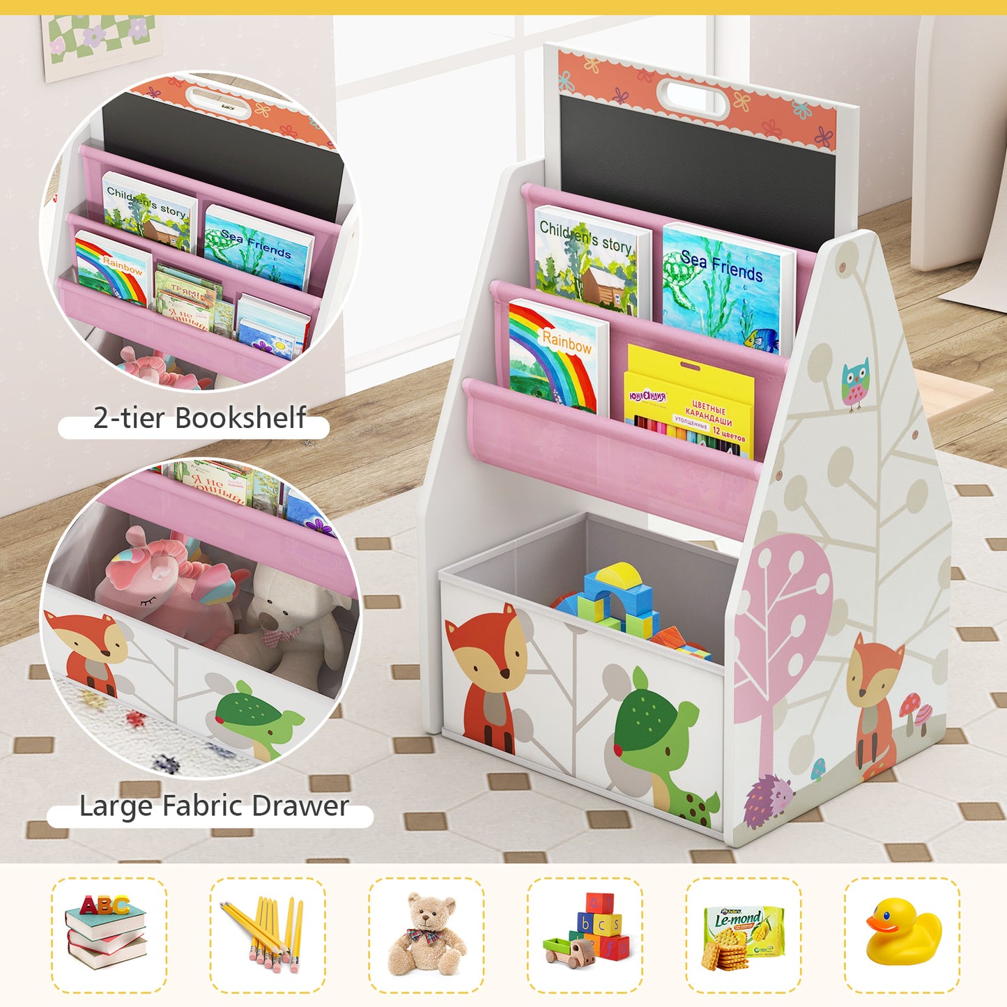 3-in-1 Kids Art Easel with Chair and Storage Bins
