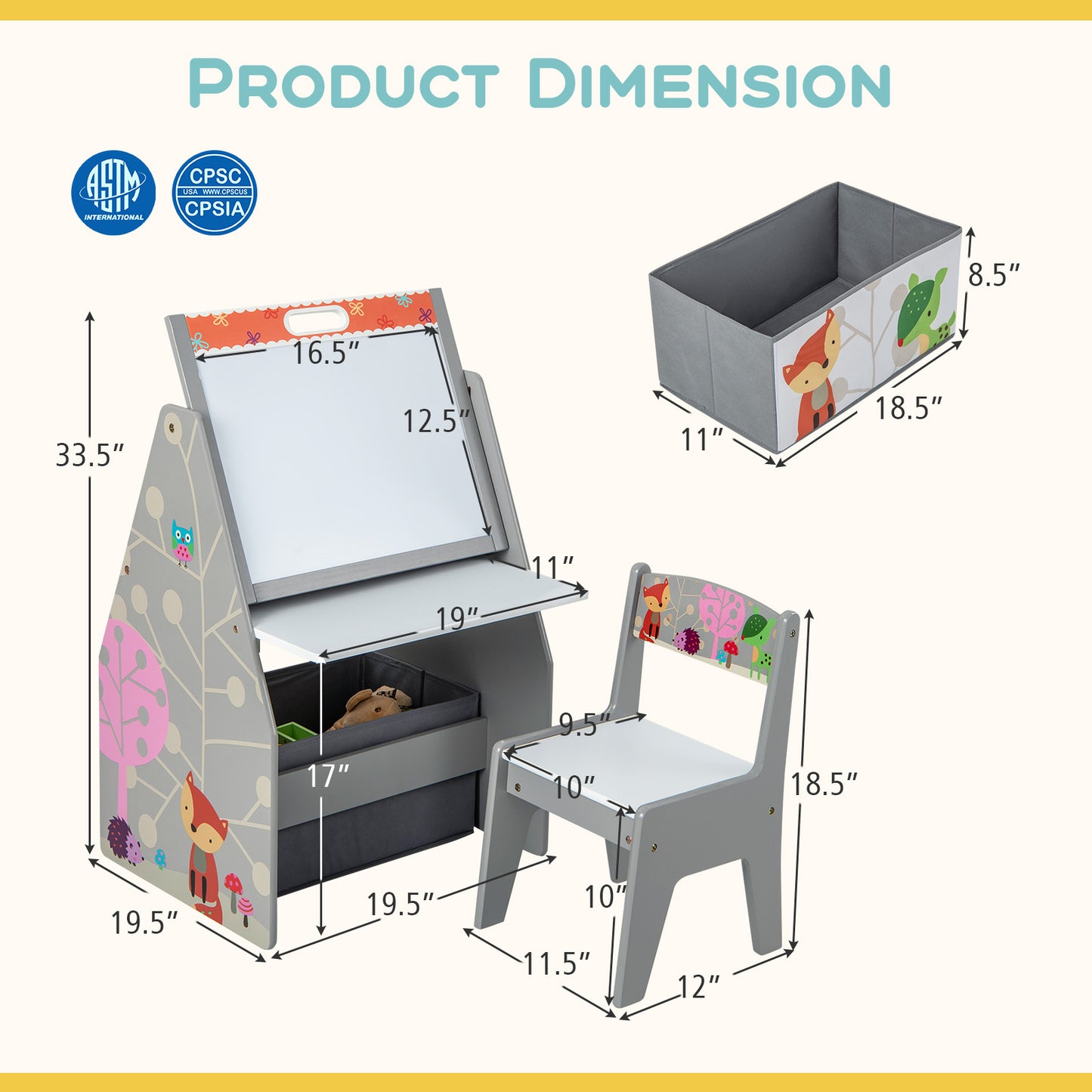 3-in-1 Kids Art Easel with Chair and Storage Bins