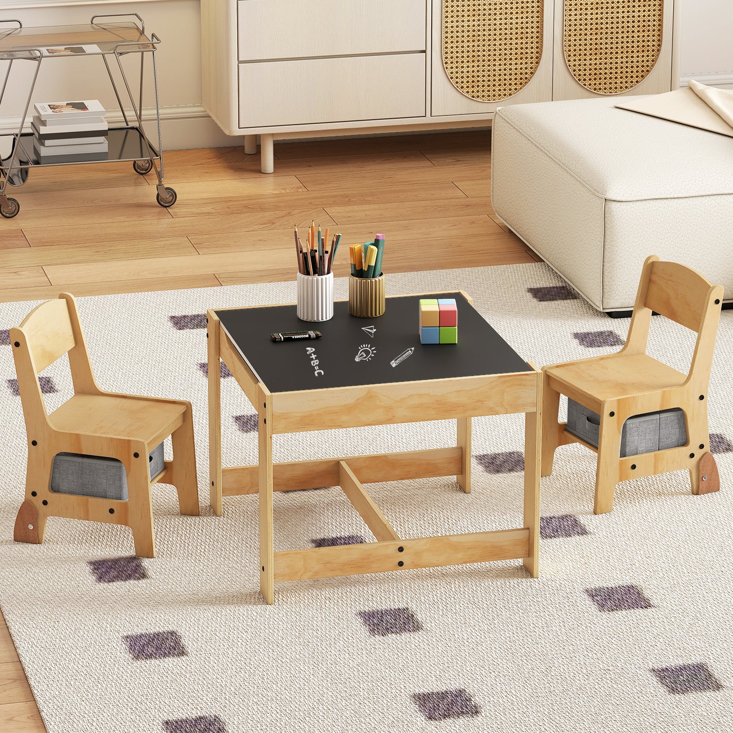 Kids Table and Chair Set with Storage Drawers - 3 in 1
