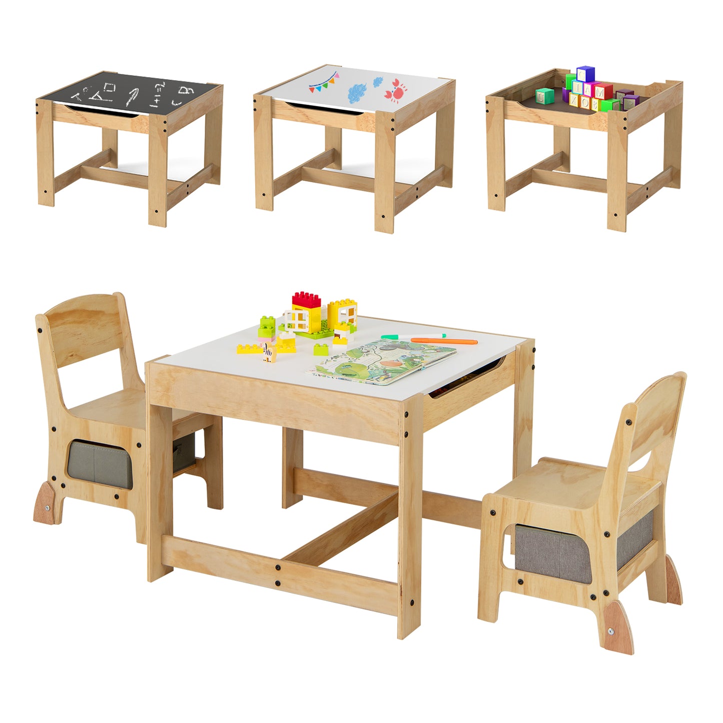 Kids Table and Chair Set with Storage Drawers - 3 in 1