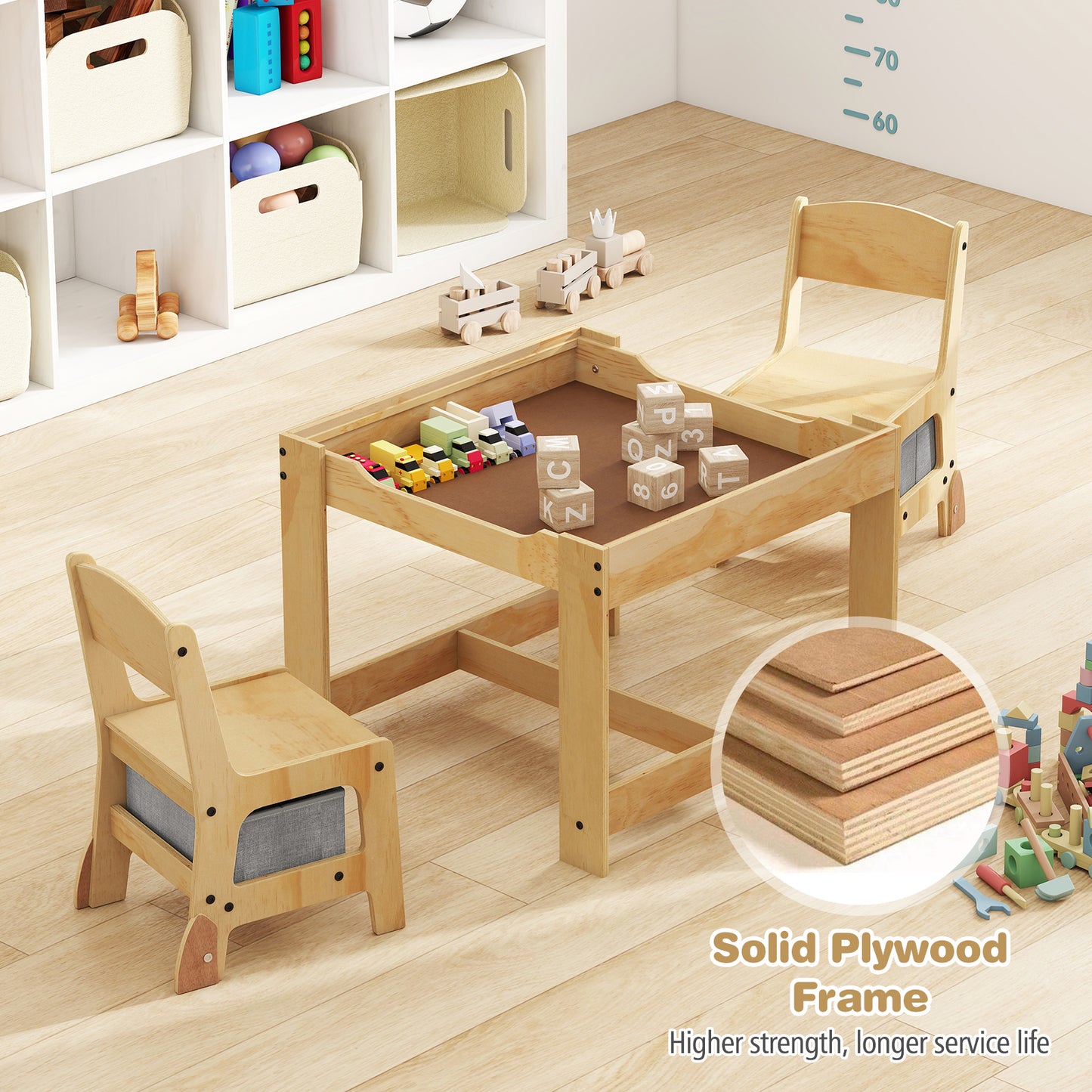 Kids Table and Chair Set with Storage Drawers - 3 in 1