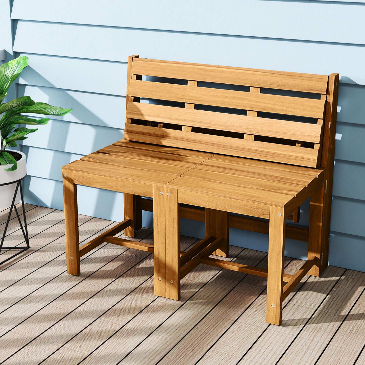 3-in-1 Convertible Acacia Wood Loveseat Bench