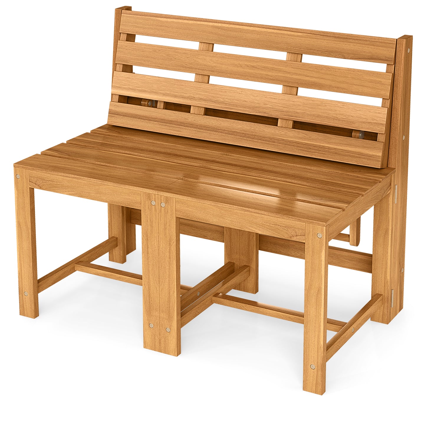 3-in-1 Convertible Acacia Wood Loveseat Bench