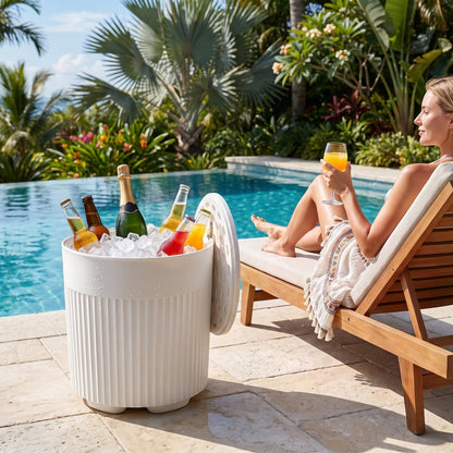 Outdoor Cooler Side Table with Fluted Design - 6.2 Gallon