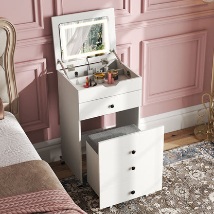 3-in-1 Vanity Desk Set with Lighted Mirror and Stool