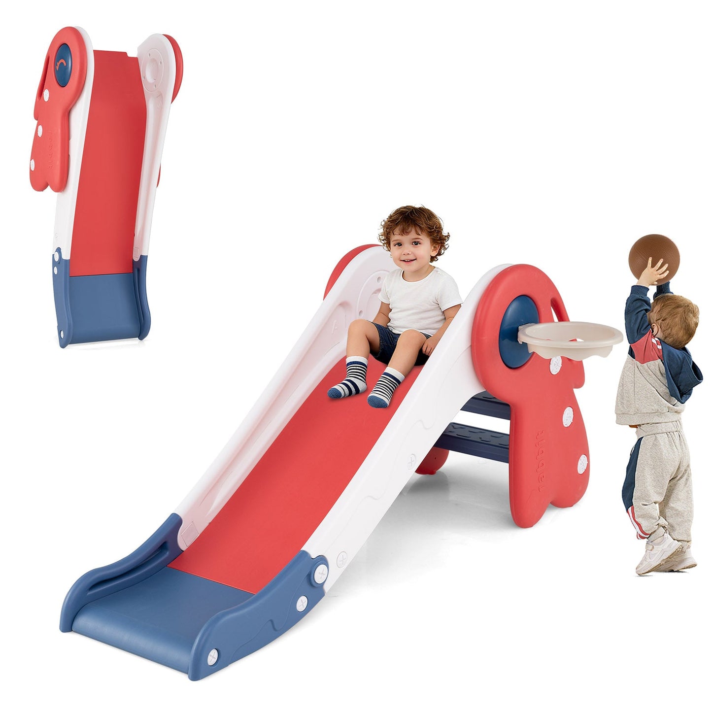 3 in 1 Toddler Slide Baby Slide Climber Playset with Basketball Hoop and Basketball
