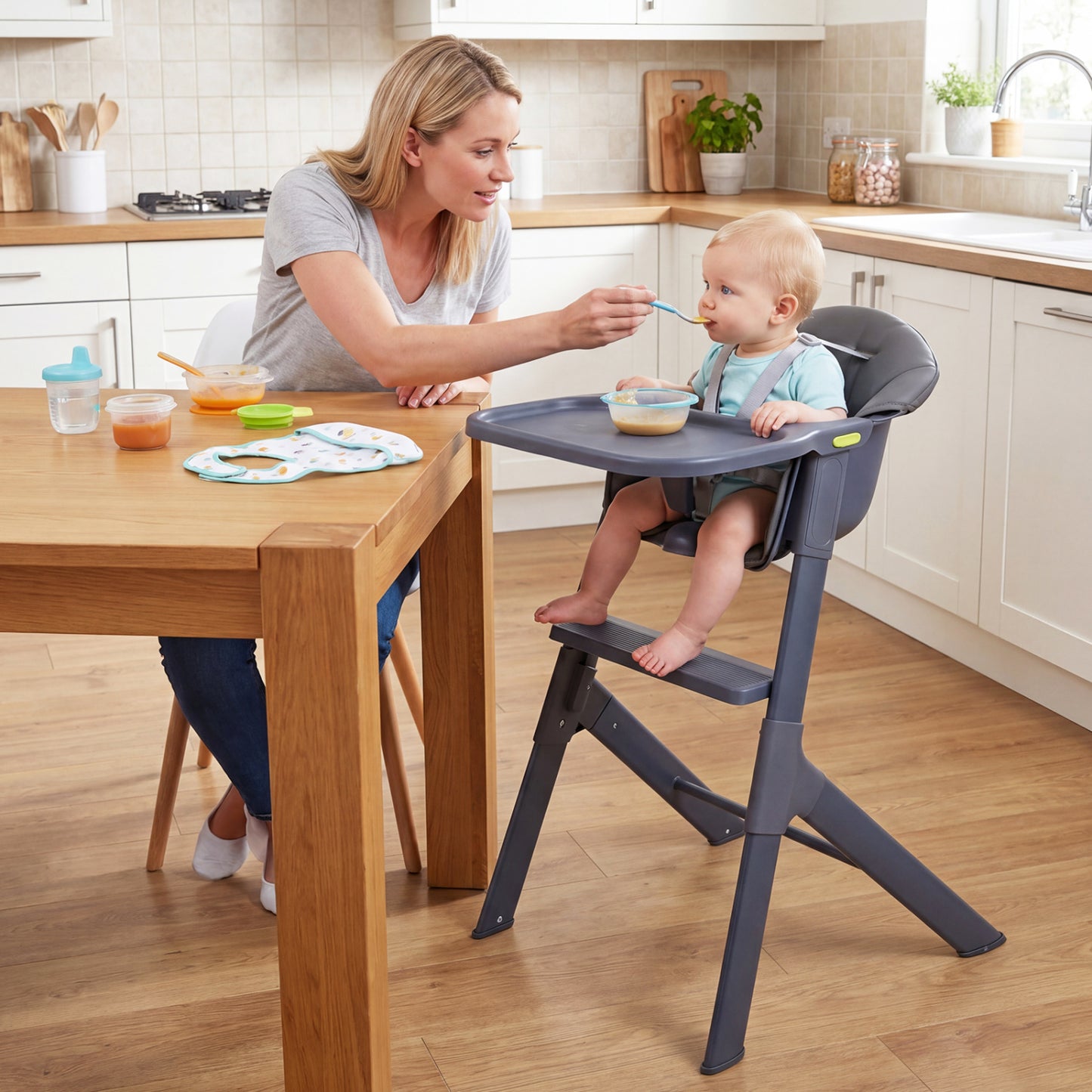 3-in-1 Convertible Baby High Chair with Tray and Footrest