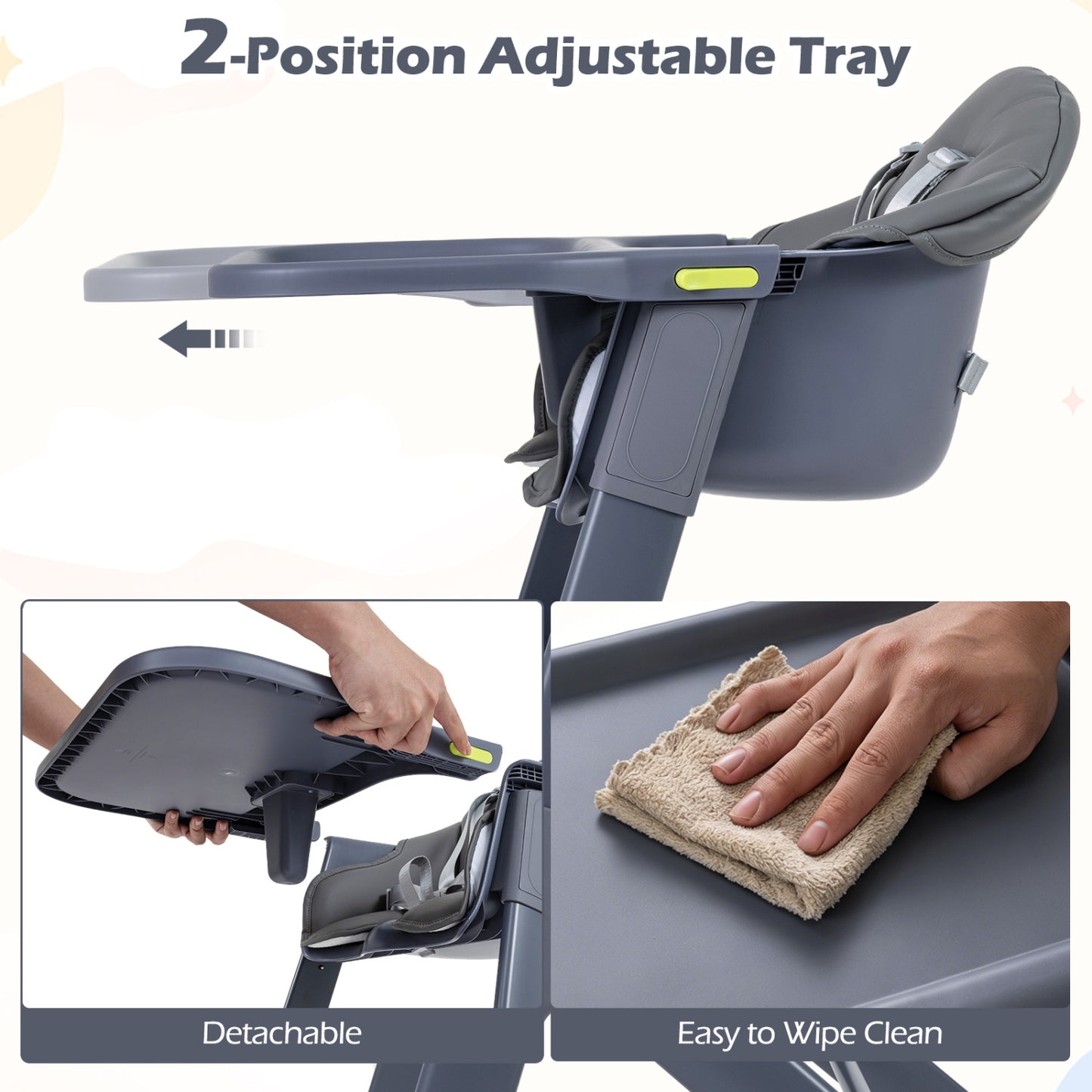 3-in-1 Convertible Baby High Chair with Tray and Footrest