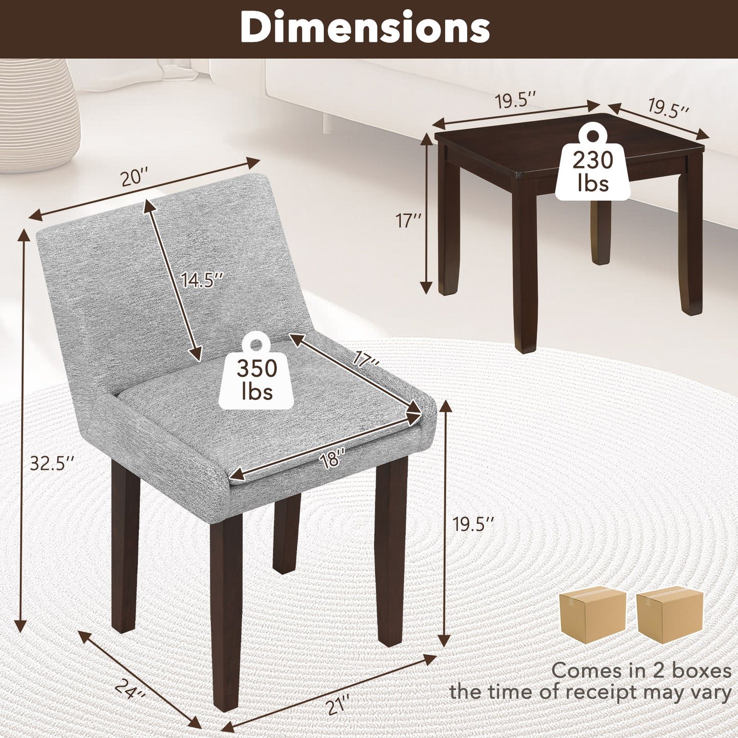 3-Piece Accent Chair and Table Set - Grey & Brown