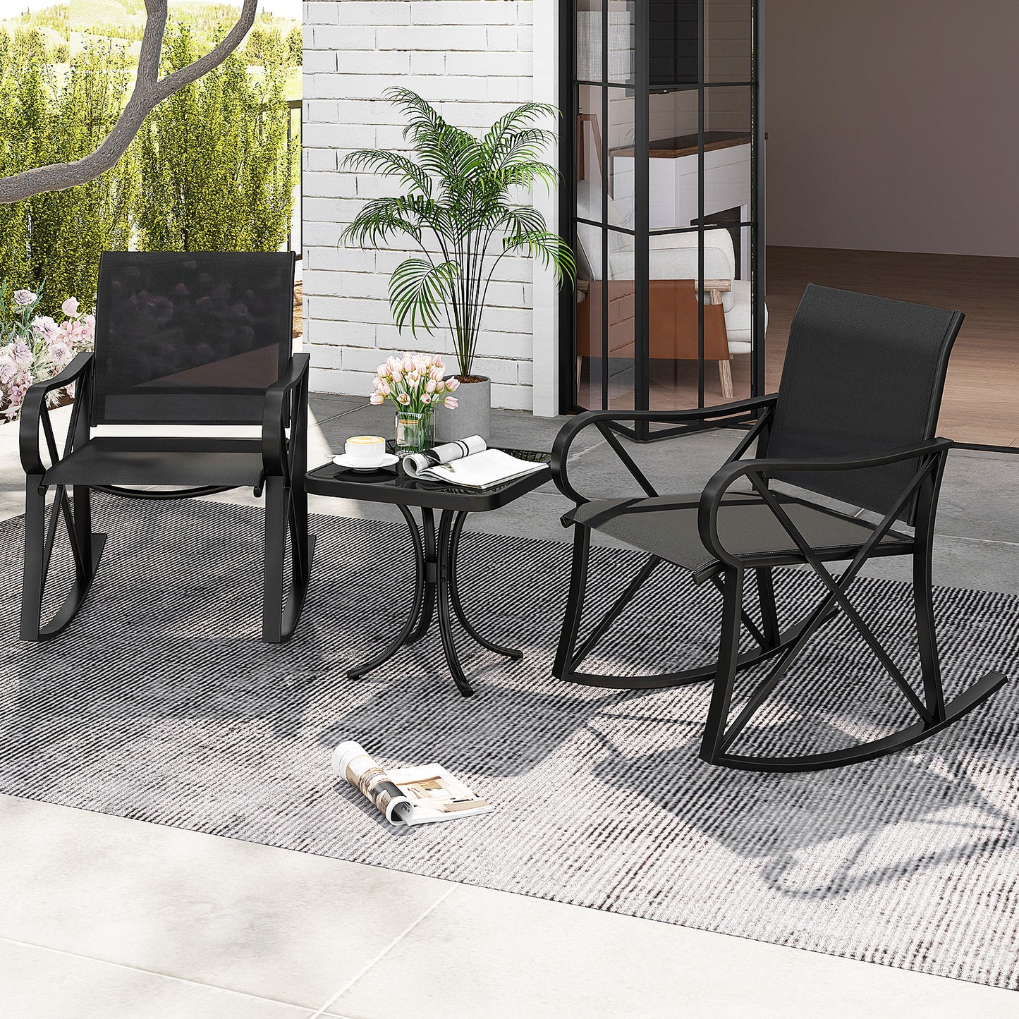 3-Piece Patio Rocking Chair Set with Side Table