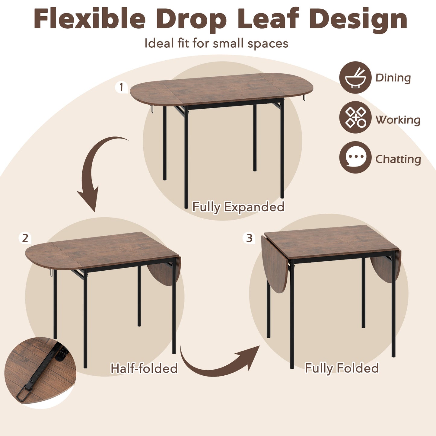 3-Piece Drop Leaf Dining Set with 2 Chairs for Small Spaces