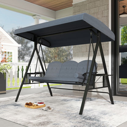 3-Seat Patio Swing Chair with Adjustable Canopy & Cushions