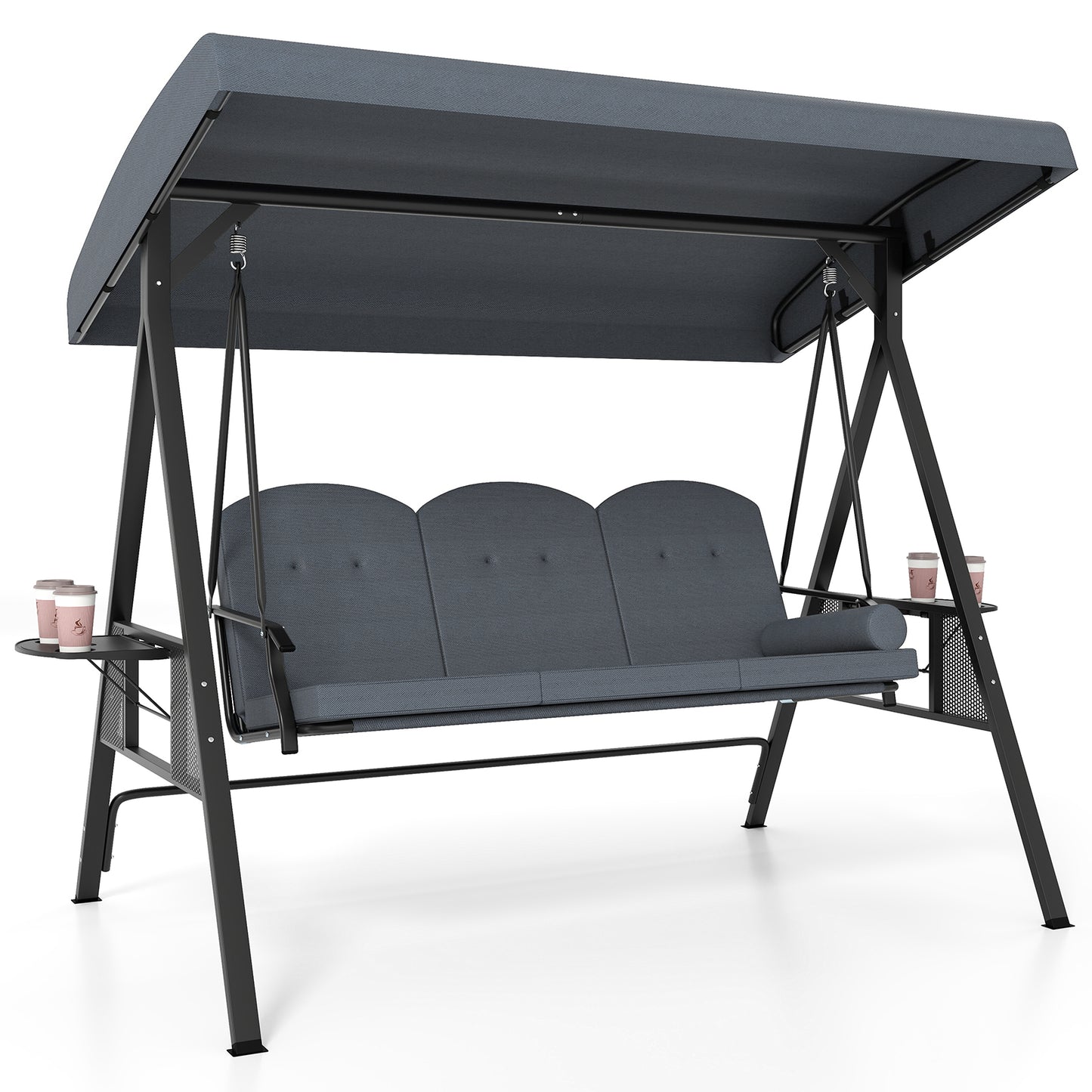 3-Seat Patio Swing Chair with Adjustable Canopy & Cushions