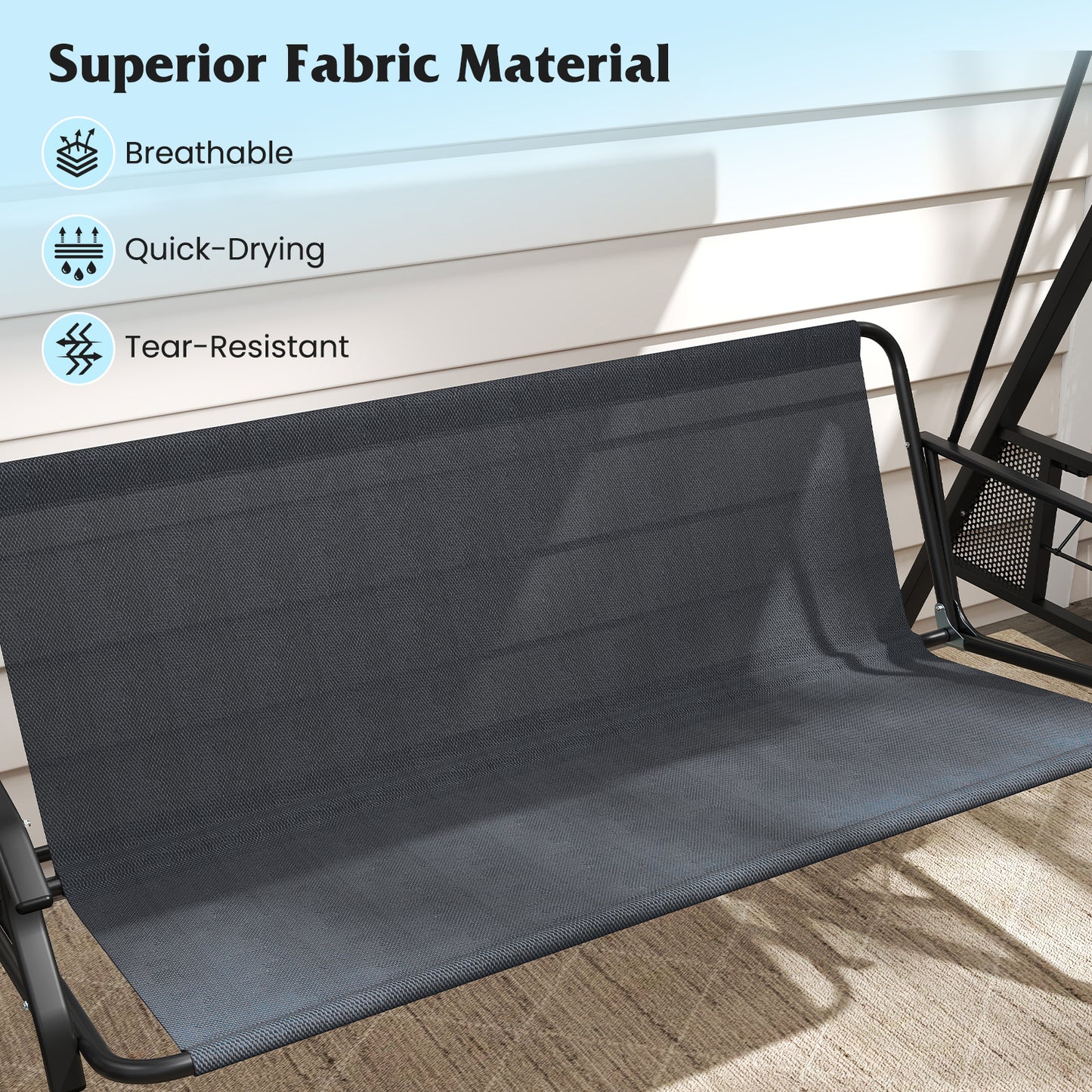 3-Seat Patio Swing Chair with Adjustable Canopy & Cushions