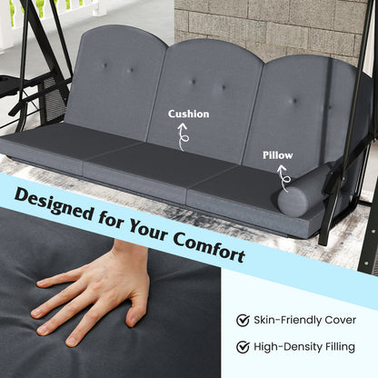 3-Seat Patio Swing Chair with Adjustable Canopy & Cushions