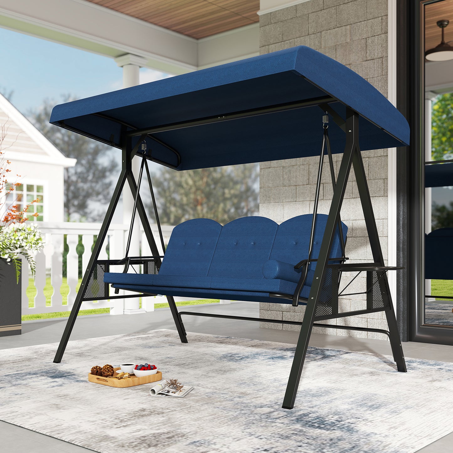 3-Seat Patio Swing Chair with Adjustable Canopy & Cushions