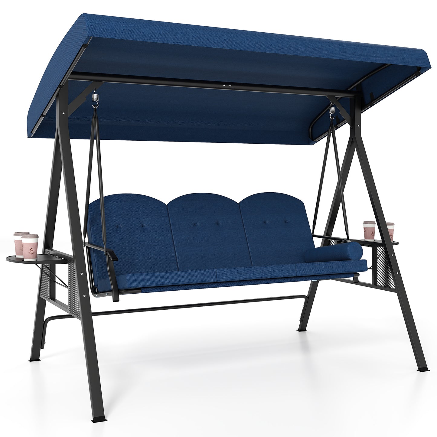 3-Seat Patio Swing Chair with Adjustable Canopy & Cushions