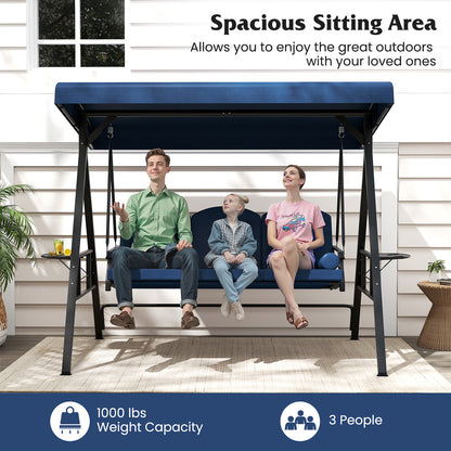3-Seat Patio Swing Chair with Adjustable Canopy & Cushions
