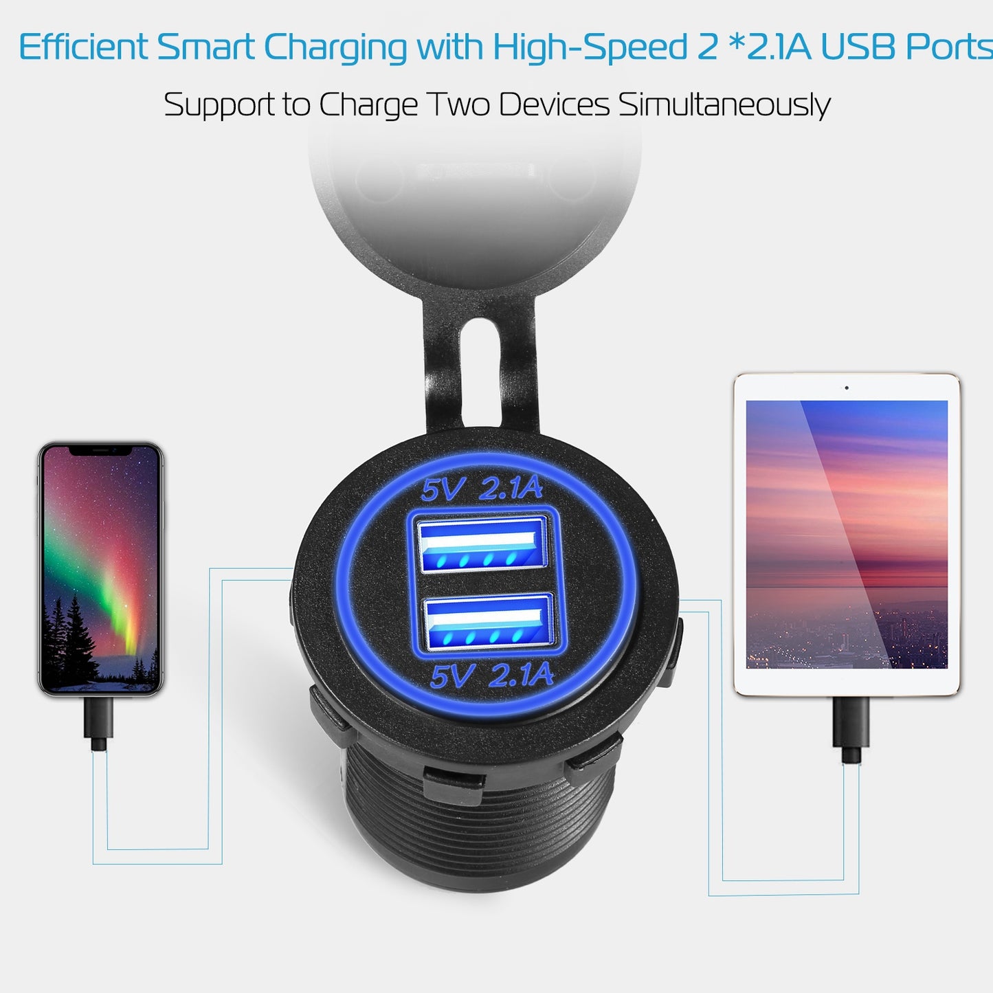 Dual USB Car Charger 12-24V Waterproof Cigarette Lighter Socket