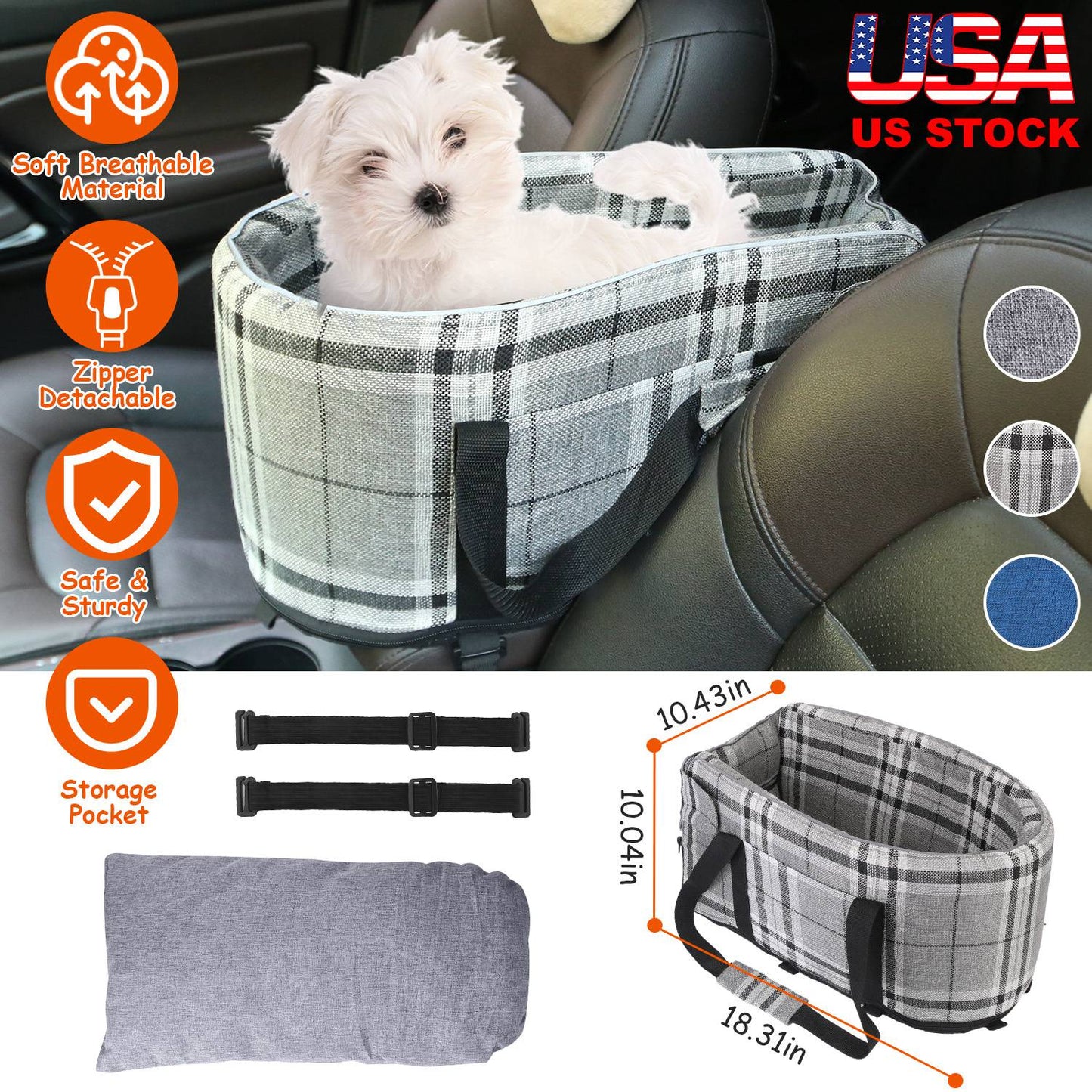 Console Pet Car Seat with Storage Pocket for Small Dogs & Cats