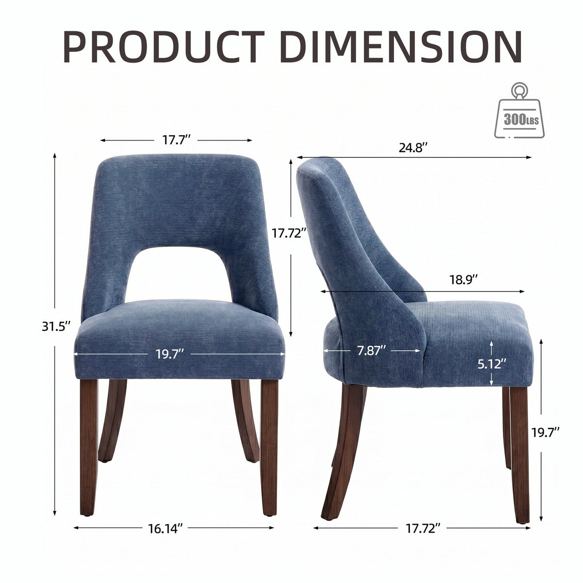 Upholstered Dining Chairs Set of 2 with Curved Rubberwood Legs