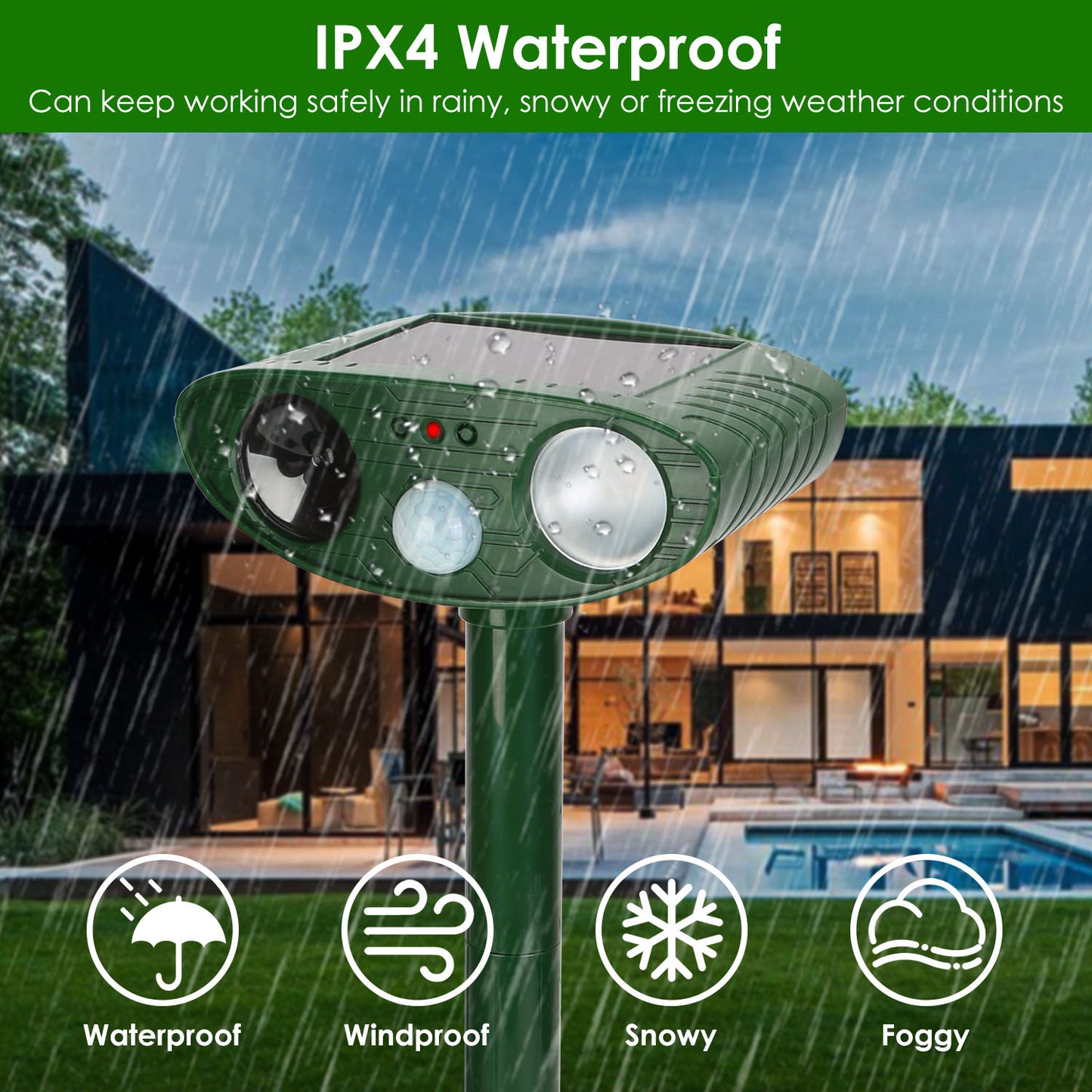 Solar Ultrasonic Animal Repeller with Motion Sensor & LED Light