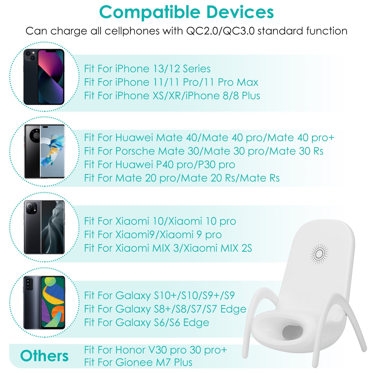 Wireless Charger Phone Stand with Speaker - Mini Chair Design