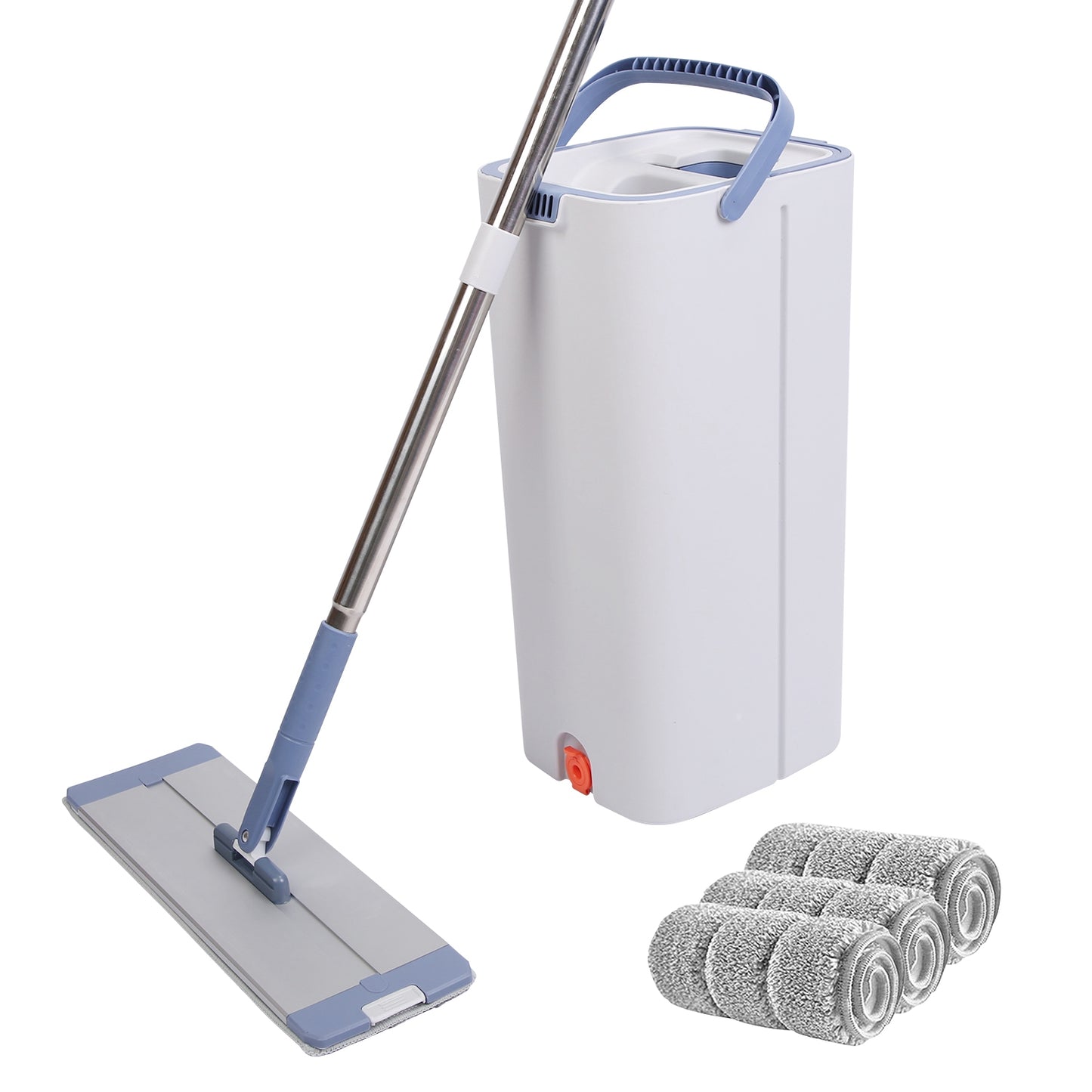 Flat Mop and Bucket Set with Wringer and 3 Microfiber Pads