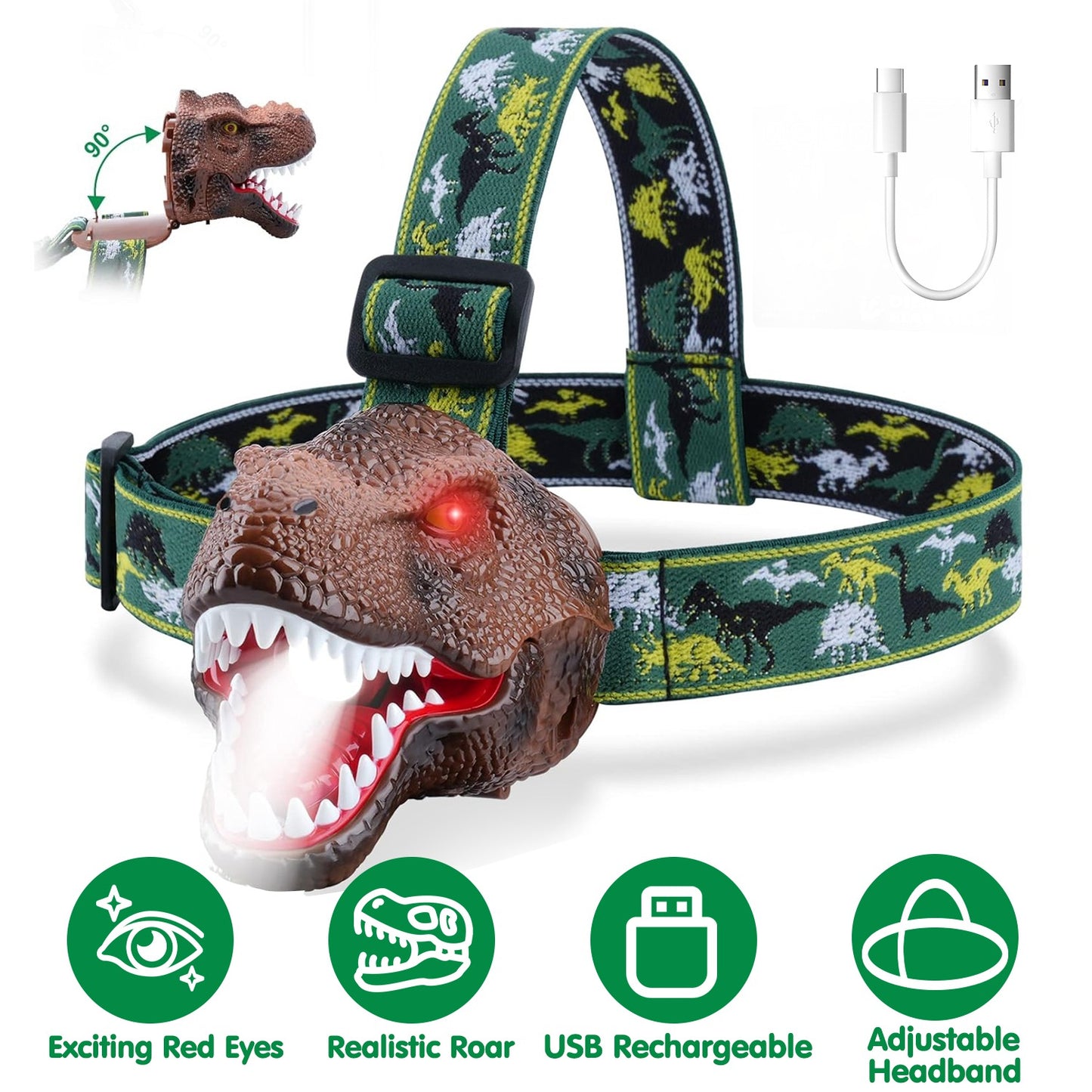 Dinosaur Headlamp for Kids with Realistic Roar Sound