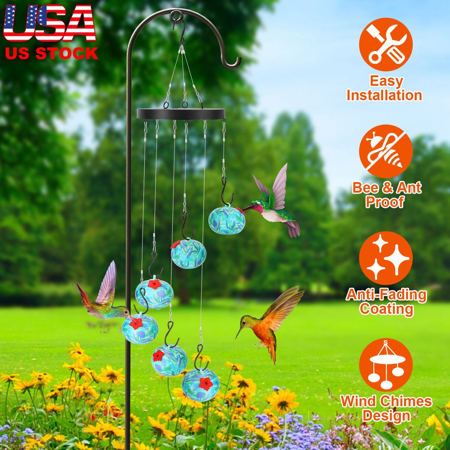 Wind Chime Hummingbird Feeder with Ant & Bee Proof Design