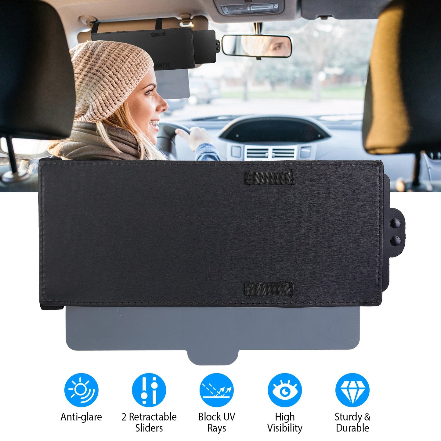 Car Sun Visor Extender with Dual Retractable Sliders