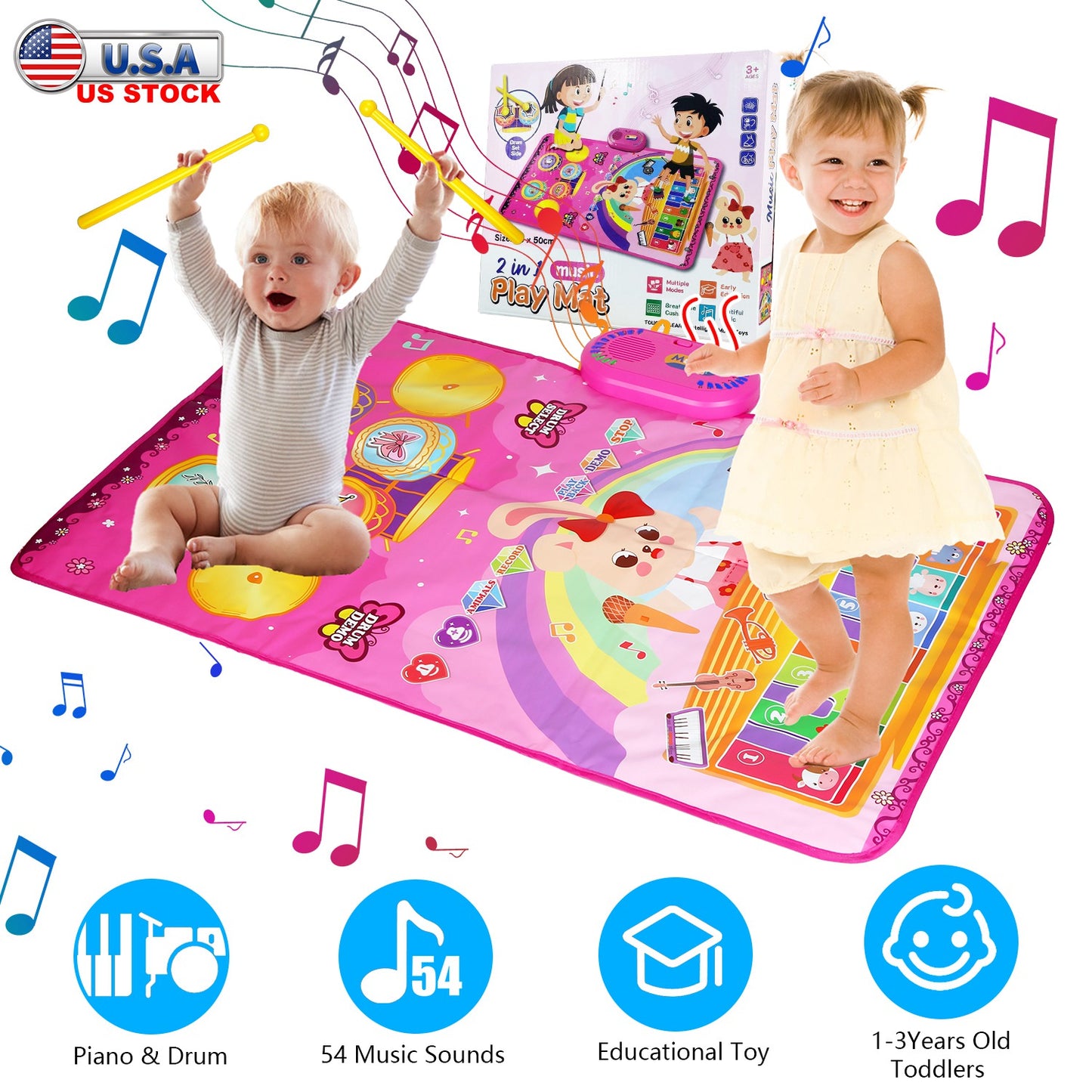 Baby Musical Mat with Piano & Drum Sounds – 55 Music Modes