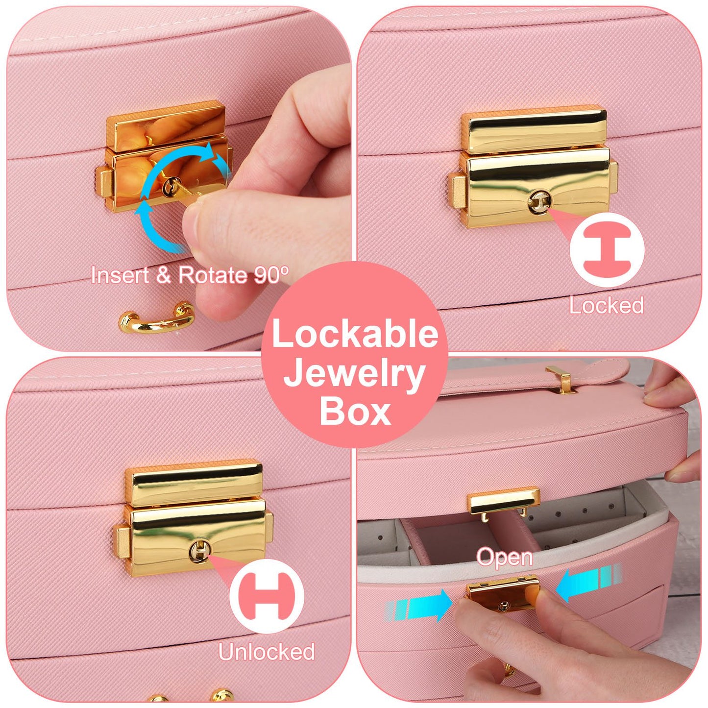 2-Layer Lockable Jewelry Box with Travel Handle & Mirror