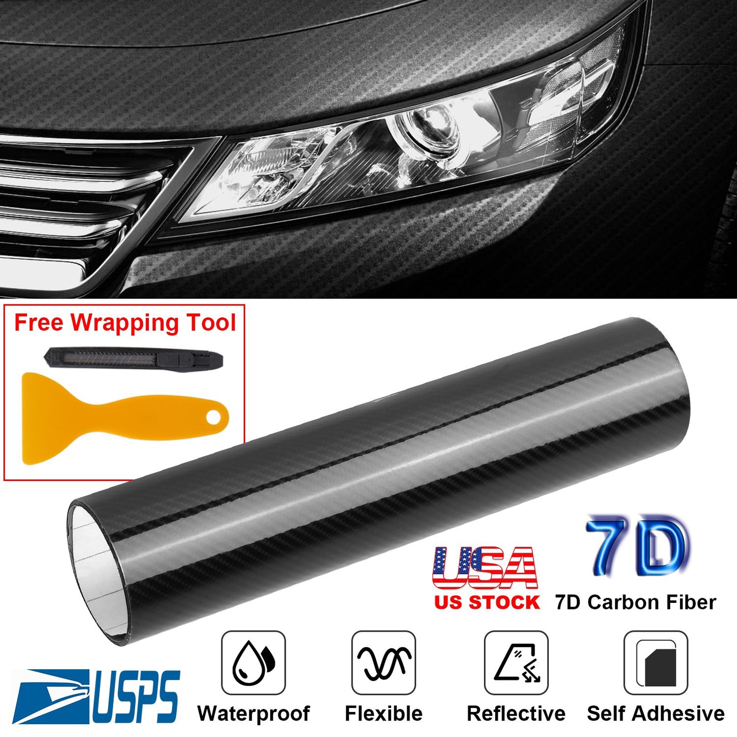 Carbon Fiber Vinyl Wrap Film - High Gloss Black 7D Texture